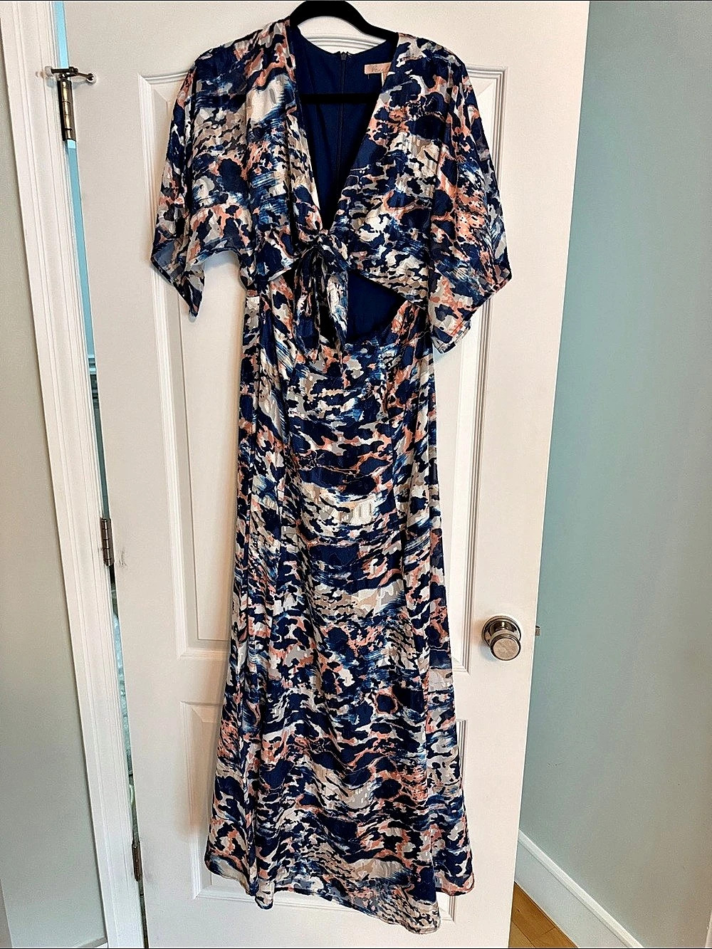 Hutch Maxi Abstract Print Dress in Blue & Pink